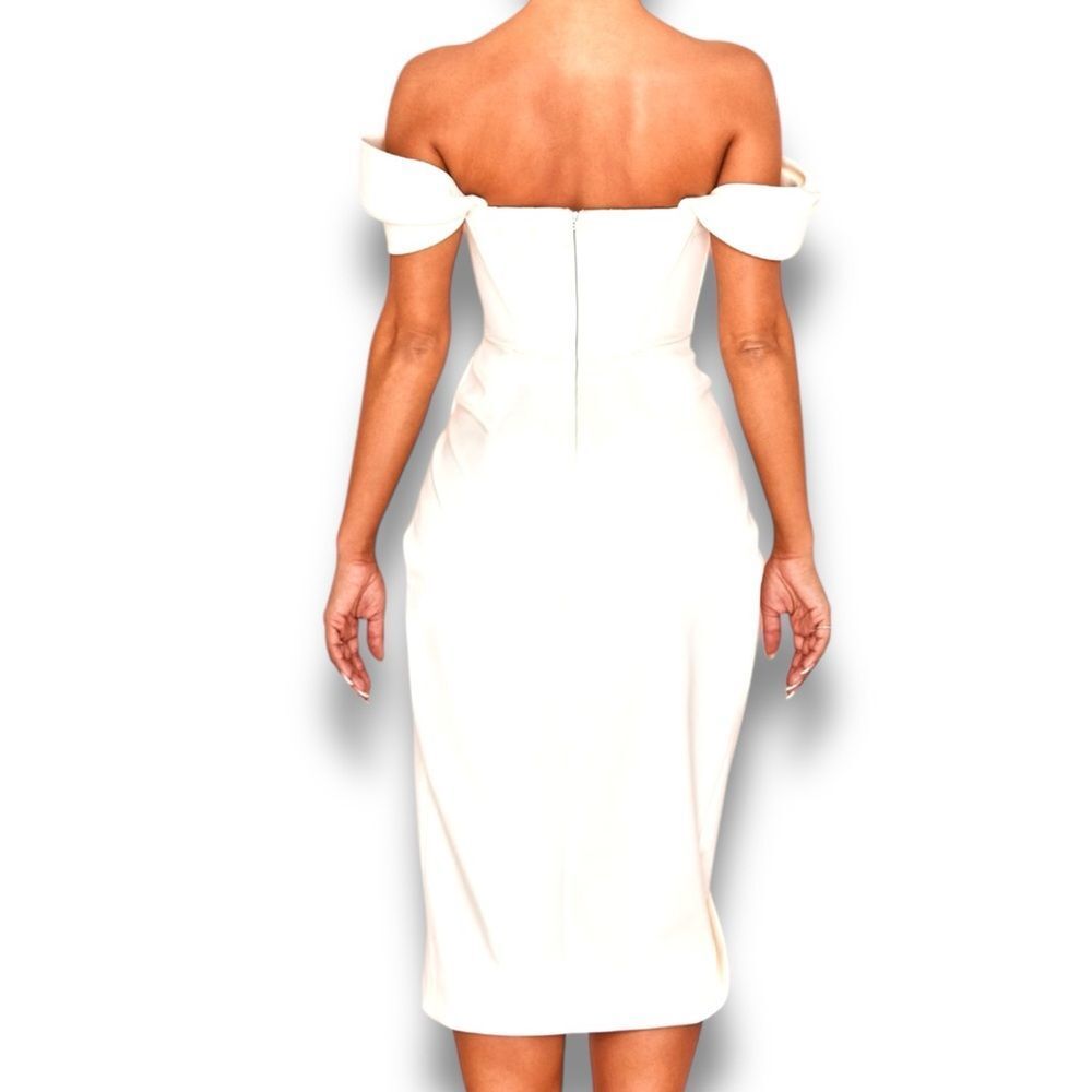 House of CB London Loretta Ivory Satin Off Shoulder Dress Size S - Picture 10 of 16